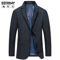 Autumn and winter New woolen suit mens plaid mens casual suit wool jacket business middle-aged dad jacket