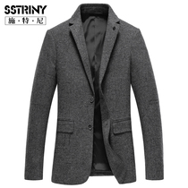 Stney autumn woolen suit jacket mens stripes business casual wool pacy mens slim woolen suit
