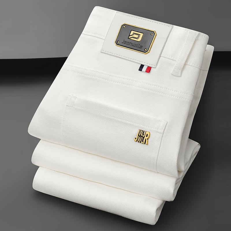 Hong Kong Amal High-End Three-Proof White Jeans for Men, Straight-Leg Slim Fit, 2026 Spring Thin Business Casual Pants