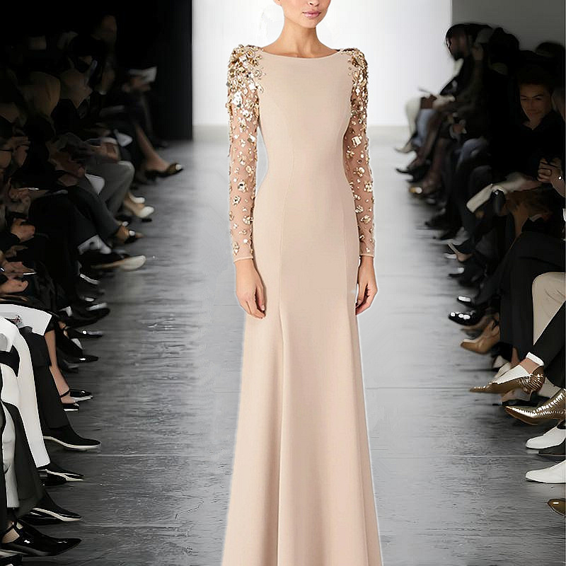 European and American 2026 New Women's Clothing, Celebrity-Style High-End Mesh Splicing, Heavy Beading and Rhinestone-Embellished Long Formal Dress