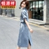 Hengyuanxiang 2021 váy mới mùa xuân và mùa hè của phụ nữ váy váy dài váy cạp cao denim rừng nữ ren bông tinh khiết - Váy eo cao