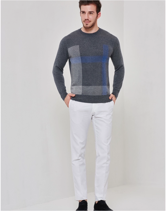 Hengyuanxiang kinh doanh kẻ sọc lớn nam cashmere áo len mùa thu và mùa đông dài tay cổ tròn tinh khiết cashmere áo len áo len dày