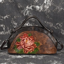 New Tree High Leather Female Baotou Layer Cow Leather Handmade Color Retro Handbag Single Shoulder Oblique Satchel Genuine Leather and America Womens Package