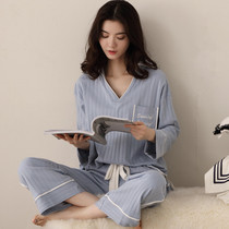 2021 new autumn winter cotton home wear two-piece set long sleeves plus size casual simple cotton womens pajamas