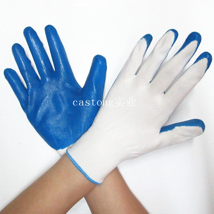 Glued gloves white nylon blue black orange nitrile gauze gloves protective dipped gloves