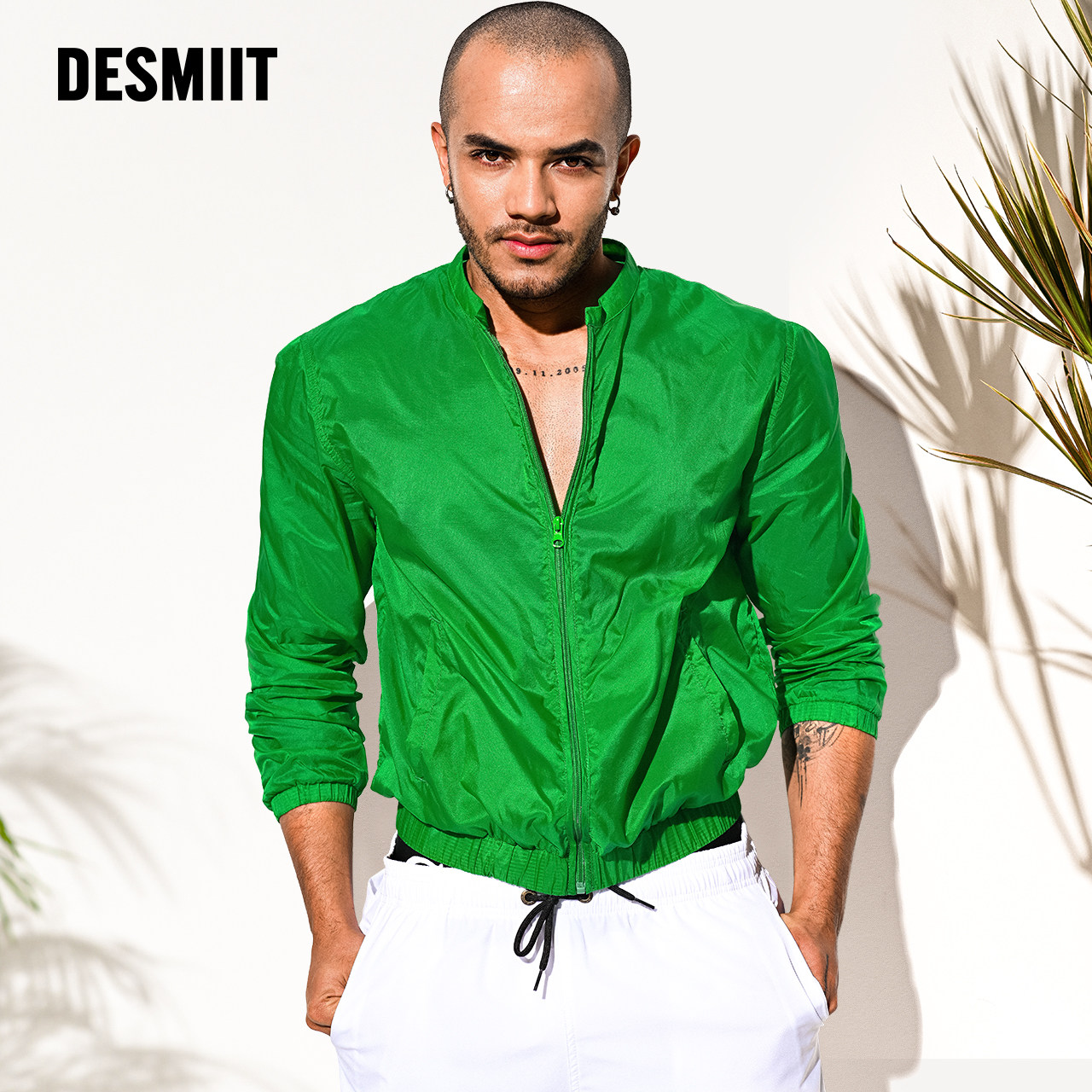 Desmiit shirt men's long sleeves quick-drying slim solid color breathable top summer beach resort casual jacket