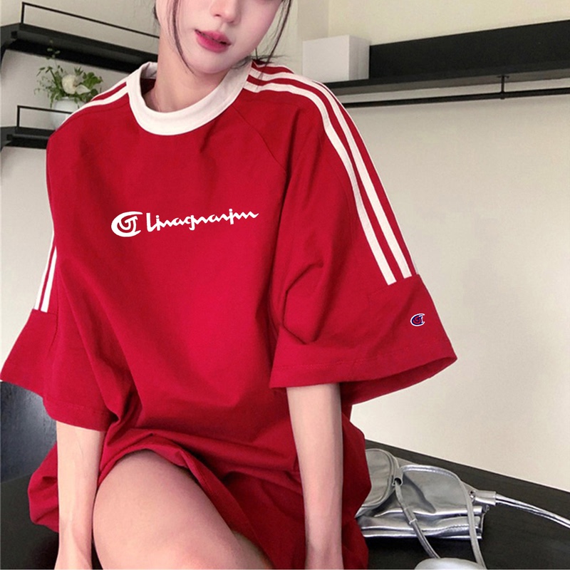 Japanese Version of the European Champion Red Pure Cotton T-Shirt for Women, Loose Fit, Summer Short-Sleeve, 2026 New Style, Couple Casual Versatile Top Japanese Version of the European Champion Red Pure Cotton T-Shirt for Women, Loose Fit, Summer Short-Sleeve, 2026 New Style, Couple Casual Versatile Top