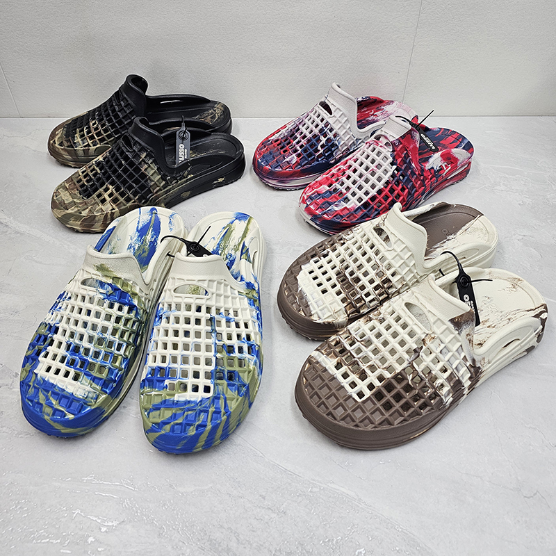 Large Size for Export~ American Style Unique Splatter Art Golf Clogs, Sandals, Unisex Dirty Hole Shoes