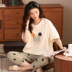 Pajama womens mùa hè Hàn Quốc phiên bản ngắn tay bông mỏng dễ thương cơ sở trường trung học cô gái mùa hè cô gái mùa hè hai mảnh bộ tươi. 