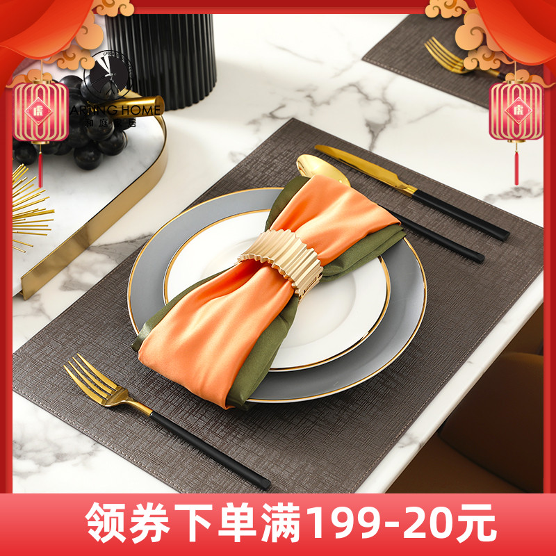 Fan-shaped leather dining mat waterproof and oil-proof dining table mat anti-scalding large size Nordic Chinese style round table insulation mat