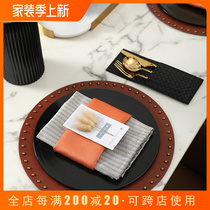 Western Dining Mat Retro European Style Small Luxurious Leather Table Mat Nordic Cortical Cutlery Mat Round Rivet Insulation Mat
