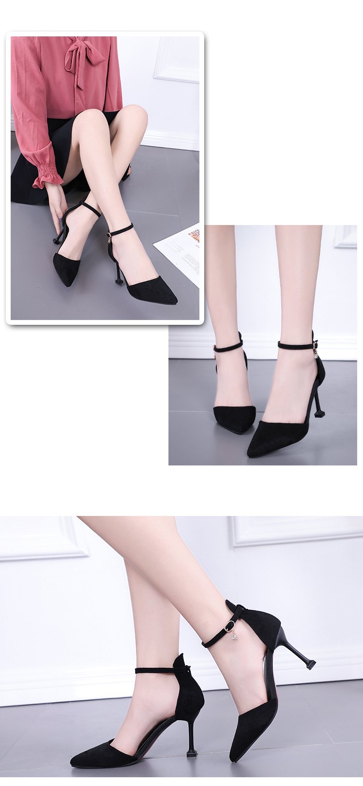2019 phiên bản tiếng Hàn mới của Baotou khóa sandal nữ mùa xuân với giày cao gót màu đen gợi cảm shop giay dep
