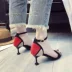 Giày nữ mùa hè 2018 mới màu đỏ chic chic hở ngón sandal màu một từ khóa tốt với giày cao gót nhỏ tươi mới dép adidas Sandal