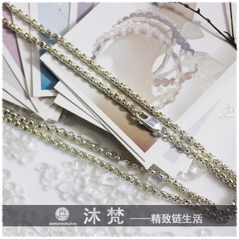 Thai Buddhist necklace jade pendant jade pendant male and female length 925 pure silver chain sub O word chain Buddha medal hanging chain brief plus coarse 