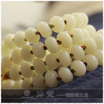 Natural high-end Thai Buddha brand chain white jade Bodhi root male Lady model sterling silver necklace hanging chain sweater chain
