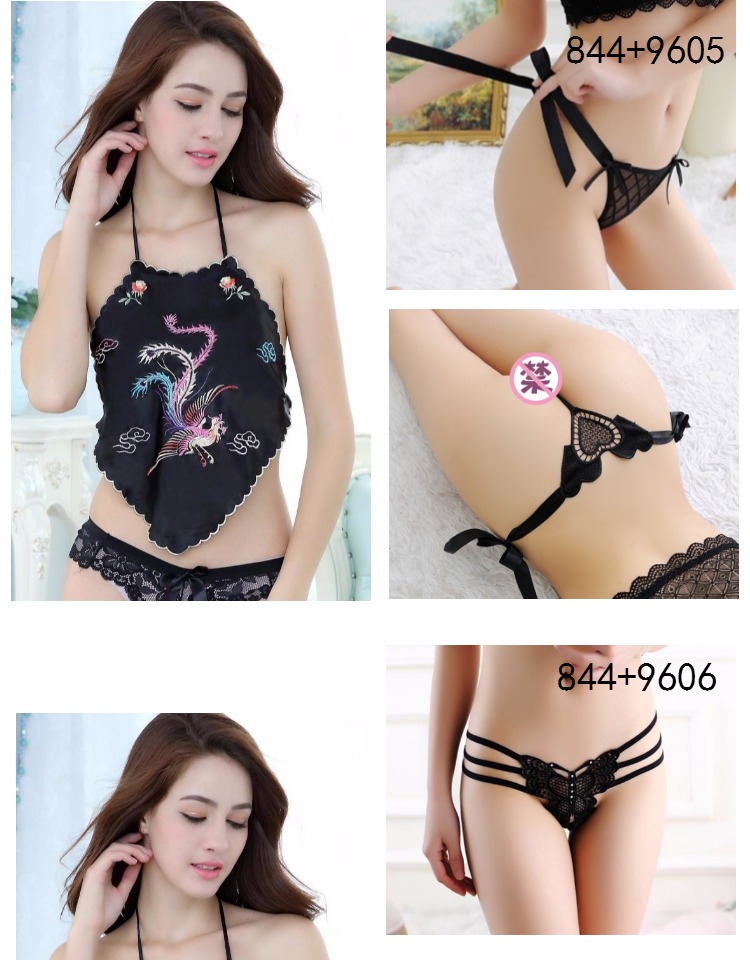 2 piece set tạp dề phong cách sling treo cổ đồ lót ladies dành cho người lớn phù hợp với màu đen sexy ren trong suốt đồ ngủ