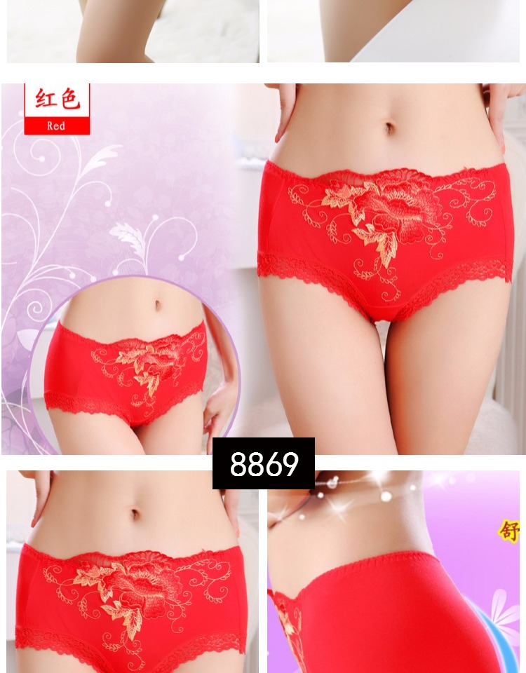 3 miếng lớn màu đỏ tạp dề thêu phụ nữ sexy tam giác đồ lót nữ ren thấp eo nóng người lớn phù hợp với