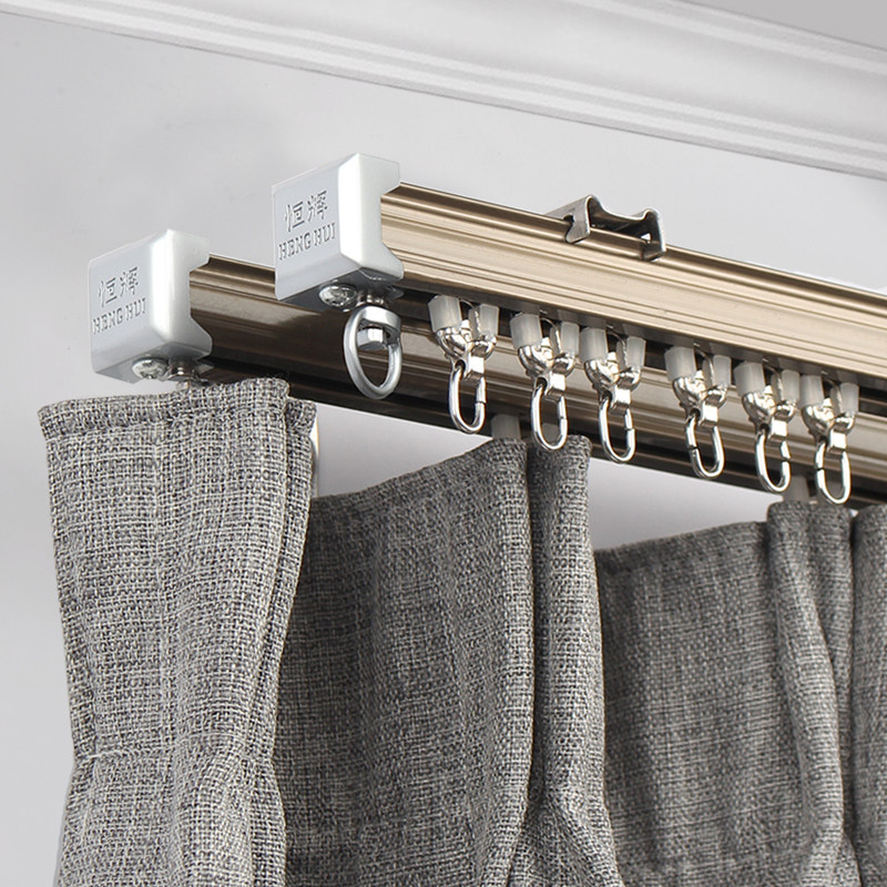 Constant Glow Firm Beauty Aluminum Alloy Silent Curtain Track Thickened Straight Rail Floating Window Bending Slide Rod Single Double-track Top Side Loading