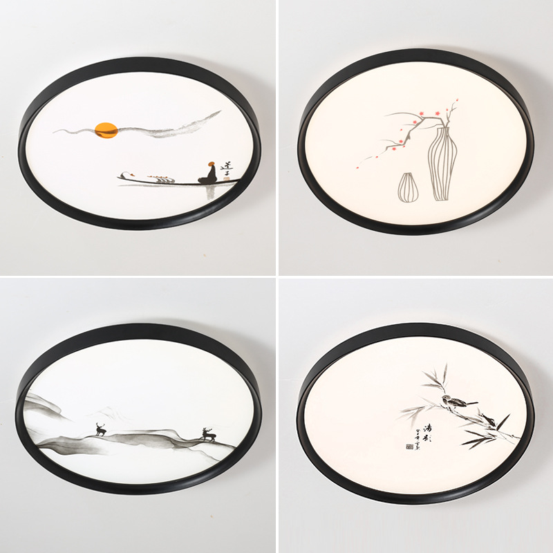 New Chinese Zen Simple Iron Painting Round Ceiling Lamp Bedroom Lamp Chinese Wind Corridor Corridor Balcony Lamps