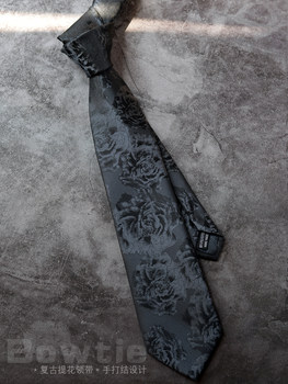 Embroidered floral black gray vintage hand tie