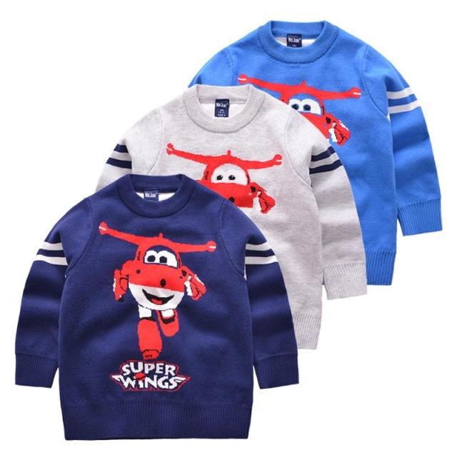 Boy Super Fly-Man Sweater Baby Autumn Winter Korean Version New Children Pure Cotton Double Layer Round Neckline Cardiovert Knitwear