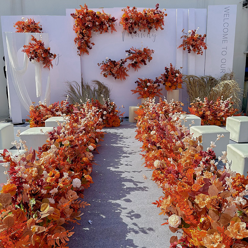 Caramel Color Café Rows of Flowers Wedding Decorations Greet Binge Flowers Emulation Silk Flowers Wedding Celebration props T Flower Art Background-Taobao