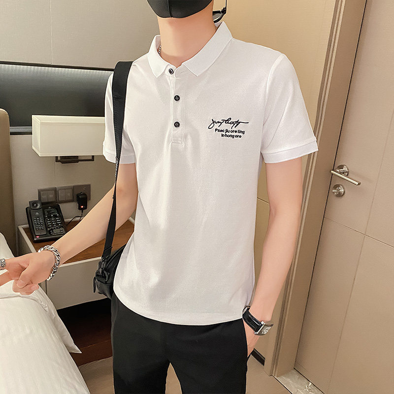 网红潮牌男士翻领polo衫夏季短袖印花修身t恤控68