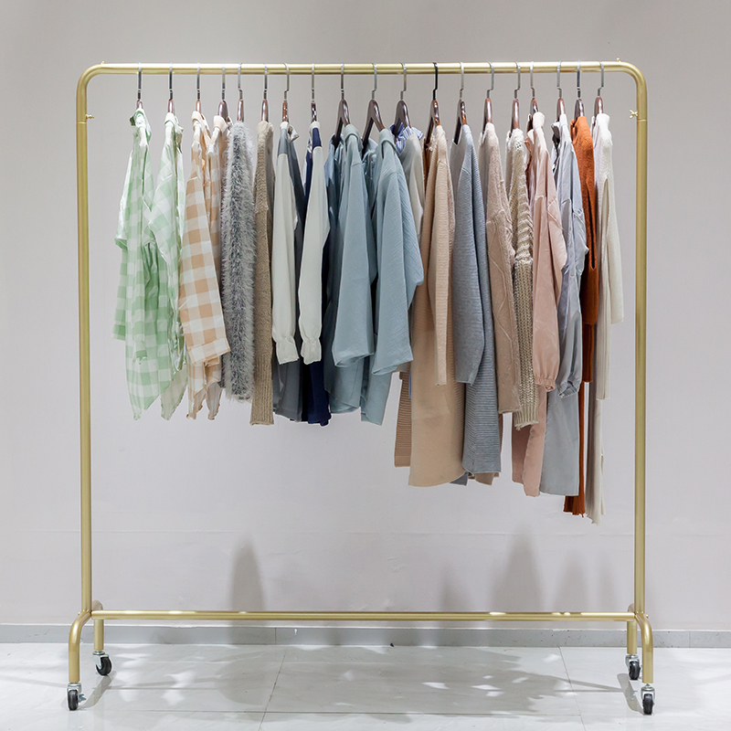 Bedroom clothes hanger home hanging clothes rack floor indoor single pole cool drying simple clothes can be moved with pulleys