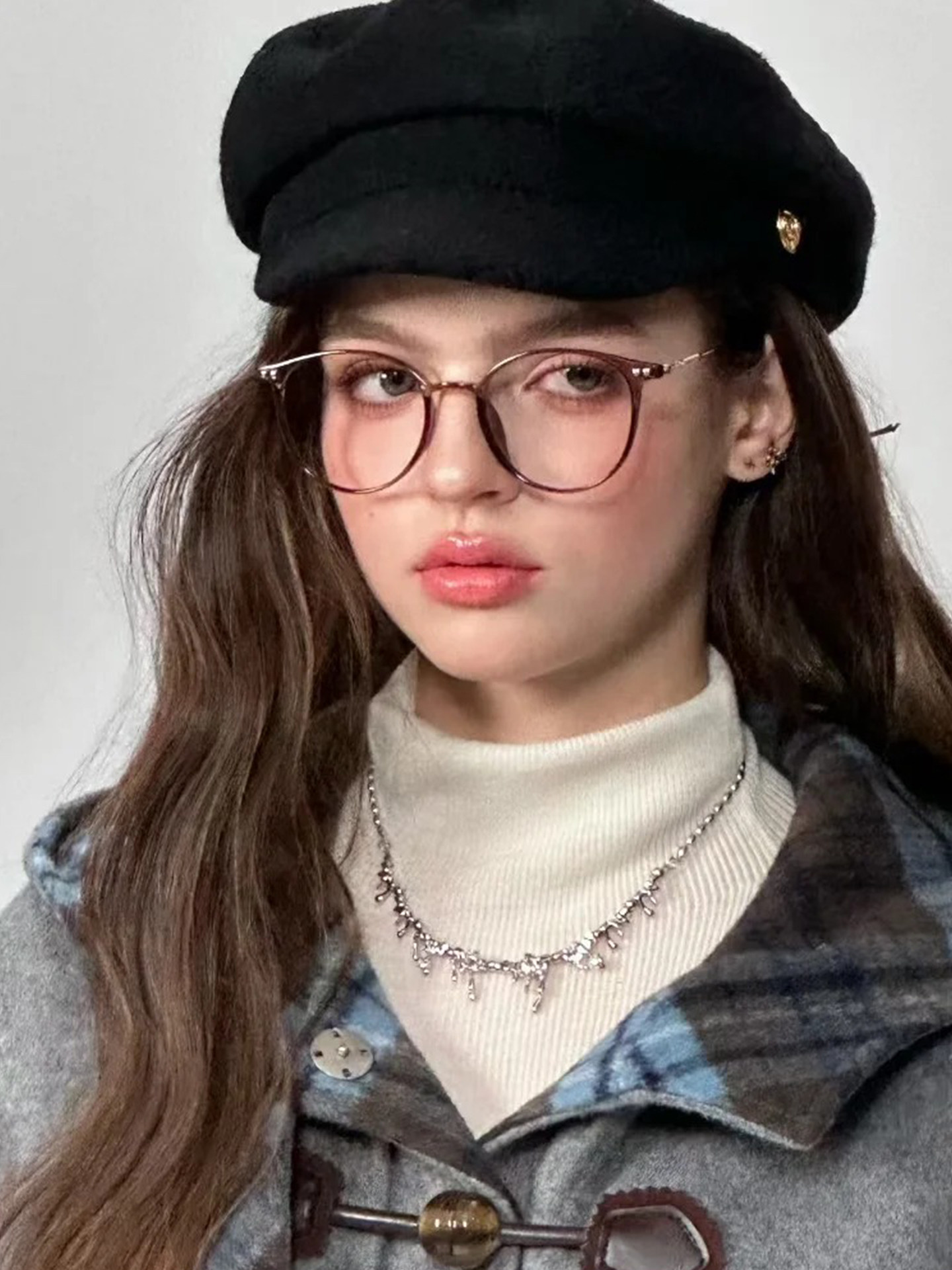 Retro Round Frame Glasses for Women, Suitable for Prescription Lenses, Artistic Style, Slimming Effect, Ultra-Light Brown Frame