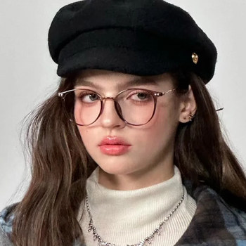 Retro Round Frame Glasses for Women, Suitable for Prescription Lenses, Artistic Style, Slimming Effect, Ultra-Light Brown Frame