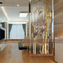 Art glass screen partition entrance door shoe cabinet partition transparent glass sliding door living room light-transmitting screen orchid tree