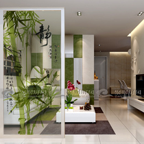 Art glass partition TV background wall living room light-transmitting entrance screen craft glass Chinese style decoration jade bamboo