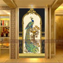 Nordic home art glass screen partition living room corridor porch background wall moving door decoration custom Peacock