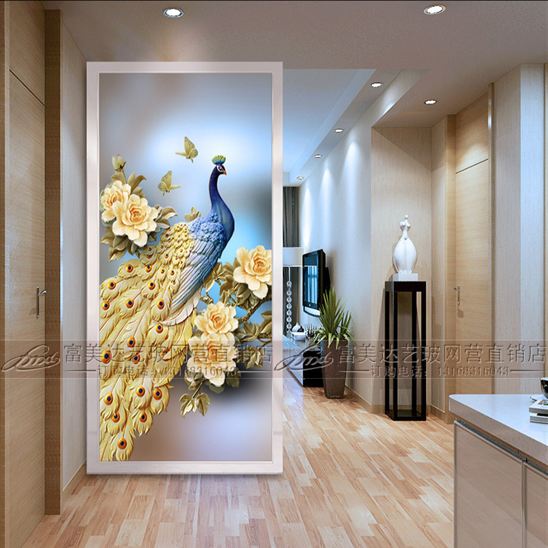 Nordic custom glass partition art living room translucent screen frosted double-sided powder room entrance background wall decoration