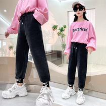 Girls Slacks Spring and Autumn 2021 New Childrens Waffle Pants Long Pants Outer Wear Medium and Old Children Autumn Pants Foreign Atmosphere