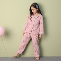 Childrens pajamas Spring and Autumn Cotton Set Thin Medium and Big Girl Long Sleeve Cardigan Home Clothes Parent-Child Pajamas Mother and Girl