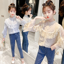 Girls shirt spring and autumn long sleeves 2022 new childrens shirt lace tops spring dress girls foreign fashion fashion small shirt