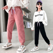 Girls corduroy pants 2021 new childrens spring and autumn trousers outside wear foreign atmosphere in the big boy little girl casual pants