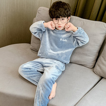 Boys pajamas Autumn winter thickened flannel childrens winter coral fleece pajamas thickened middle and old childrens homewear set