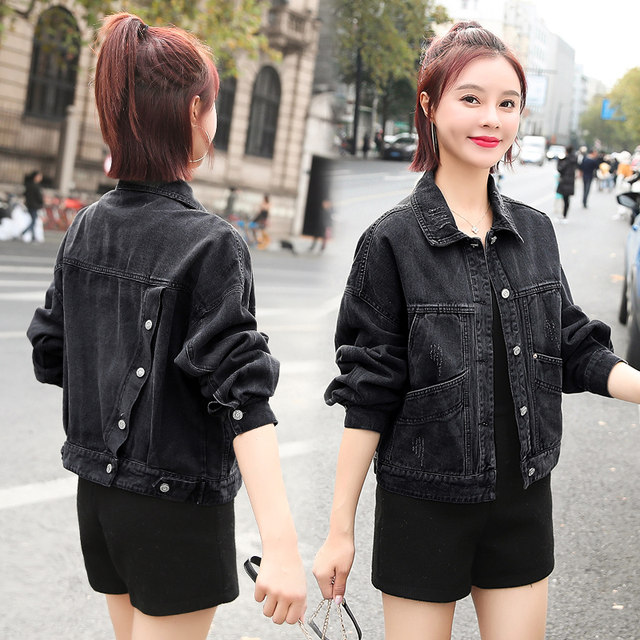 Trendy ripped denim short jacket for women spring and autumn 2024 new small Korean version loose versatile top jacket