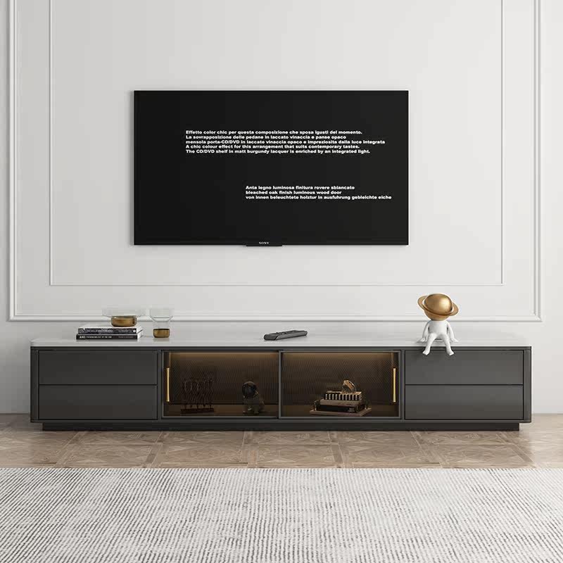 Rock Plate TV Cabinet tea table Composition Modern minimalist Living room Small family type light extravaganza with lamp storage marble lockers