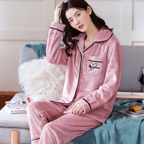 Thick coral velvet pajamas womens autumn and winter plus velvet warm flannel home clothing Korean cute suit plus size