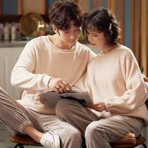Pajamas couples autumn and winter men coral velvet plus velvet thickened winter long sleeves warm flannel home clothing women spring and autumn