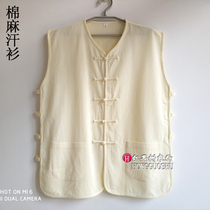 Chinese style cotton and linen undershirt Chinese vest vest Summer old man shirt Tang suit mens top fathers casual waistcoat