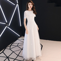 Evening dress female skirt 2021 new banquet high-end temperament net red dinner party white annual meeting host dress