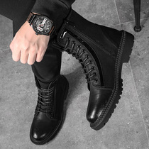 Martin boots Mens high-top shoes British tooling boots mens Korean version of spring and summer versatile military boots Leather trendy shoes Mens shoes