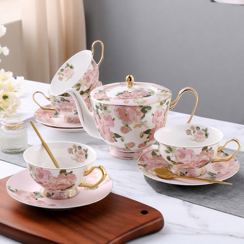 Romantic Rose English Afternoon Tea Set, Light Luxury and Exquisite Bone China Coffee Cup and Saucer Gift Box, Wedding Gift