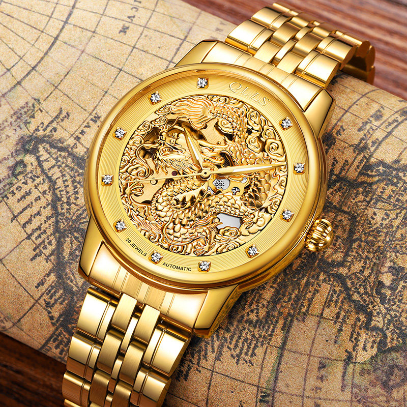 Fully automatic mechanical watch watches for men 2020 new hollowed-out business men's meters waterproof double tourbillon trend dragon table