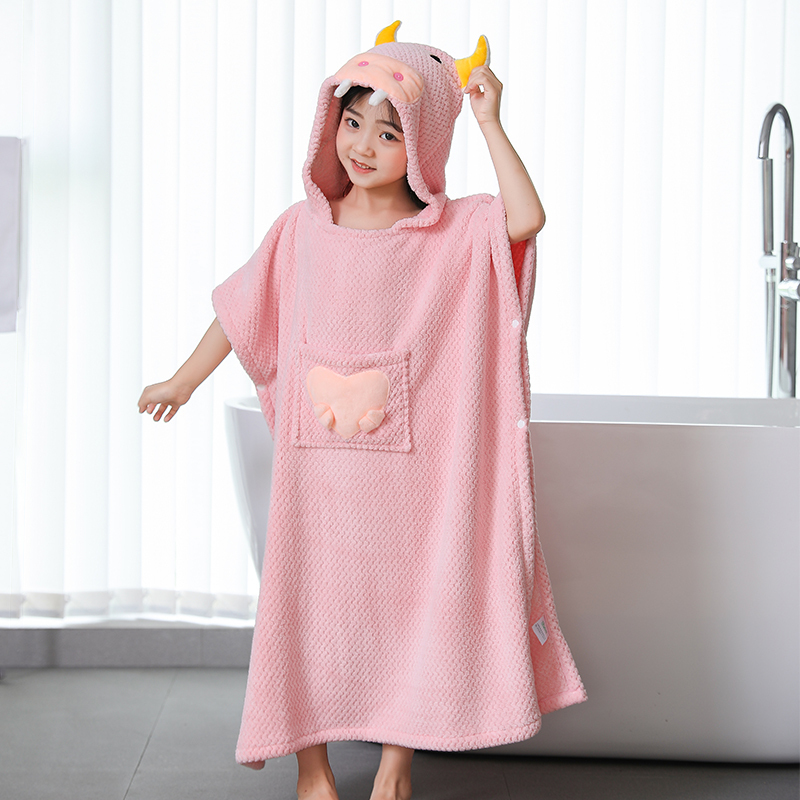 Children's Special Bath Towel Poncho, Wearable over the Head, Suitable for Older Children and Little Girls, More Absorbent Than Pure Cotton, Hooded Bathrobe for Swimming