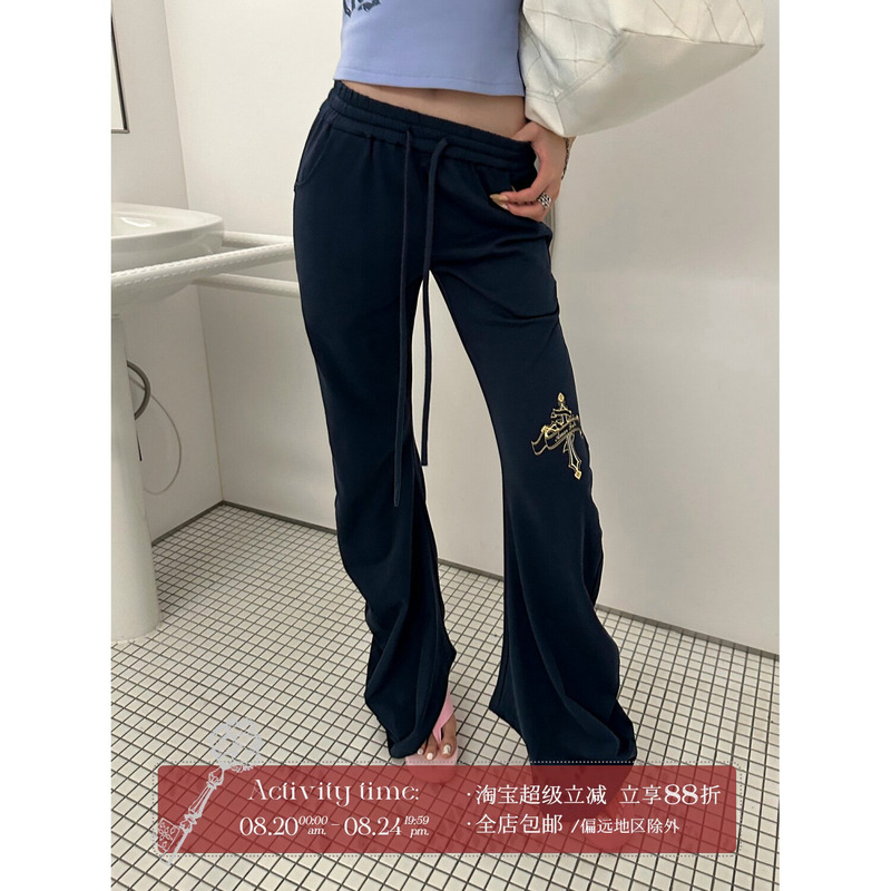 Rase Le Sol'Cross Scepter' Navy Blue Printed Scimitar Sweatpants American-Style Low-Rise Casual Pants
